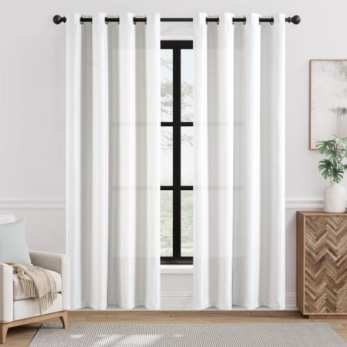 jinchan Linen Textured Curtain 84 Inch Long for Living Room Light Filtering Thermal Insulated Grommet Top Window Drape for Bedroom 52 W x 84 L White 1 Panel