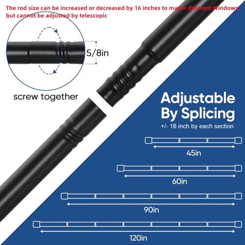 Curtain Rods No Drilling for Windows 30 to 45 Inches,5/8 Inch Diameter No Drill Small Curtain Rod Set with 3M Adhesive Brackets, Black