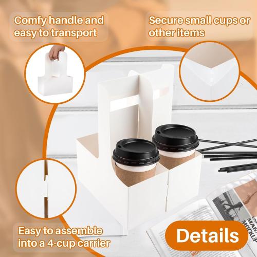 MAQIHAN 2 Cup Drink Carrier with Handle - 10Pcs Disposable Paper Cardboard Coffee Cup Holder Portable Drink Caddy Cup Carriers to go Cup Holder Food Delivery Accessories for Hot/Cold Drinks (White)