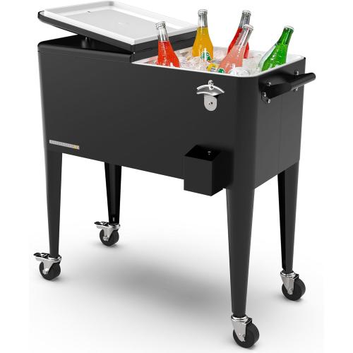 Permasteel 80 Quart Party Cooler, Rolling Ice Chest with Wheels and Handles for Indoor Outdoor Patio