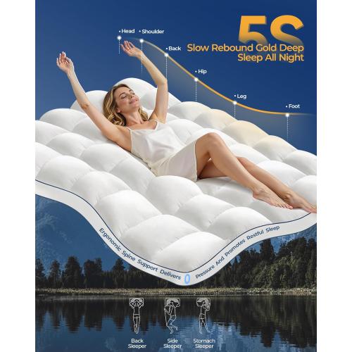 KAYFIA Full Mattress Topper,Extra Thick Mattress Pad Cover for Deep Sleep,3D 7D Snow Down Alternative Fill Overfilled Plush Pillow Top with 8-23 Inch Deep Pocket-White
