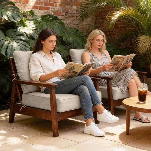 Sundale Outdoor Olefin Deep Seat Cushion Set of 2, Patio Chair Cushion and Pillow, Water-Resistant Sectional Sofa Pad with Straps Beige, 23 x 26 x 6 Inches