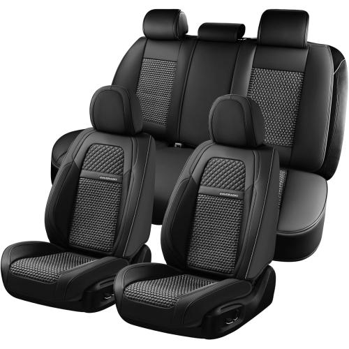 Coverado Car Seat Covers Full Set, Nappa Leather Black Seat Covers for Cars, Waterproof Car Seat Protector, Front and Back Seats Universal Fit for Most Vehicles