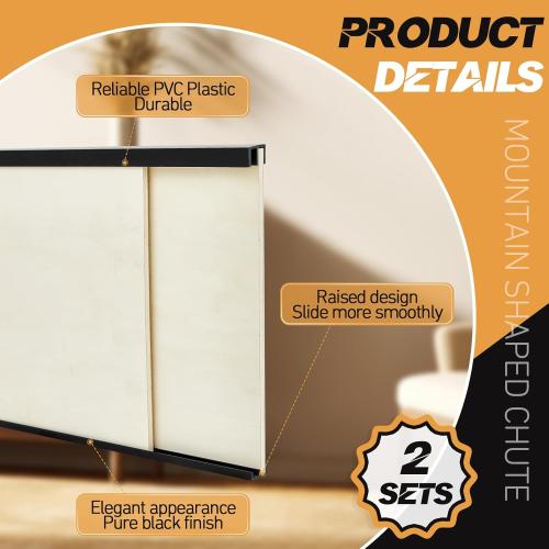 Landical 2 Sets Plastic Sliding Door Track Set for Cabinet Double Rails Panel Kit, 1/4 Thick Panels Glass Door Hardware System Window Track Quick Installation(4ft,Black)