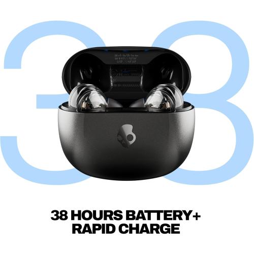 Skullcandy Rail ANC Wireless Earbuds, Bluetooth Headphones, Active Noise Cancelling, Up to 38 Hours Battery, Microphone for iPhone Android, Customizable via Skull-iQ App - True Black