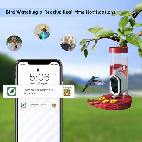 TT Nature Hummingbird Feeder with Camera Solar Powered, AI Identify Cloud Storage Instant Notification, CCPA Data Protection, Outdoor Hanging, Idea Gift for Family Friends (20 Ounces)