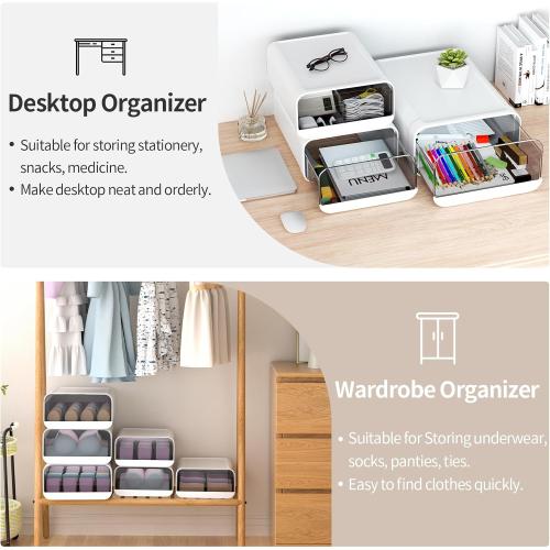 Underwear Organizer Drawer, 1 Cell Plastic Sock Underwear Storage Drawer, Stackable Closet Organizers and Storage Box for Bras, Socks, Scarves, Ties, Belt (King Size-White, 1 Pcs)