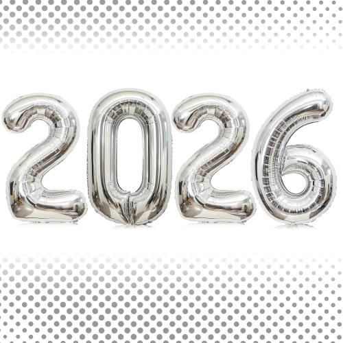 40 Inch Silver Number 2026 Balloons, Big Large Size Giant 2026 Number Balloons New Year Foil Helium Silver Balloons for 2026 Happy New Year Eve Celebration Decorations Party Supplies
