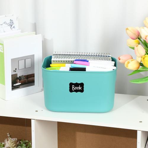 Tanlade 4 Pcs Plastic Storage Bins Stackable Baskets with Lid and Handle Colorful Desktop Storage Box Cubby Containers for Shelf Bedroom Office, Include 1 Erasable Marker, 16 Stickers(10 x 7 x 6 in)