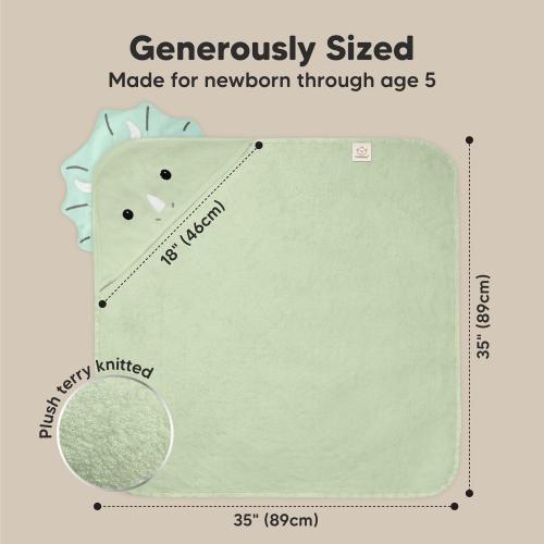 KeaBabies Hooded Baby Towel for Newborn - Viscose Derived from Bamboo Large Baby Bath Towels with Hood for Boys, Girls, Toddler, Extra Absorbent & Soft Newborn Bath Essentials (Triceratops, Regular)