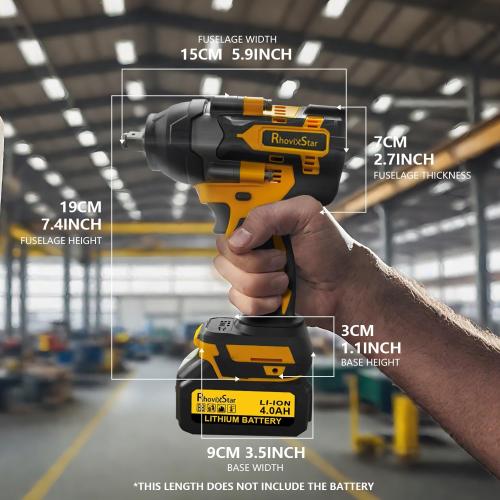 Rhovixster 1/2 Impact Gun, Cordless Impact Wrench Set, 1/2 Torque Impact, Brushless Motor High Torque Impact Guns with 2pcs 4Ah Battery & 1pcs Charger, 850N.M Torque