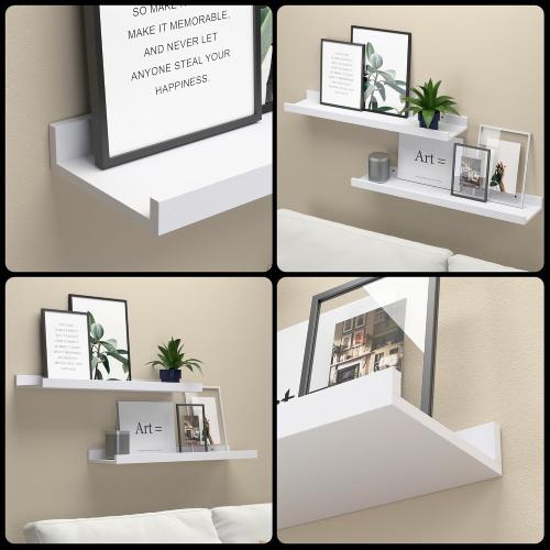 23.6 Inches Long Floating Shelves, 2 Set Modern White Wall Shelf for Bedroom, Nursery Book Shelf with Lip, Picture Ledge Shelf for Living Room, Bathroom, Kitchen