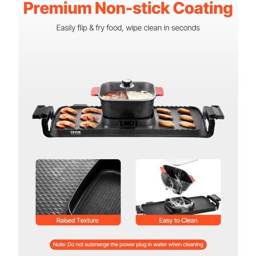 VEVOR Hot Pot with Grill, 2300W 2-in-1 Electric Smokeless Grill and Hot Pot, Removable Shabu-shabu Hotpot with Non-stick Pan, Separate Dual Temperature Control, Indoor Korean BBQ for 1-6 People