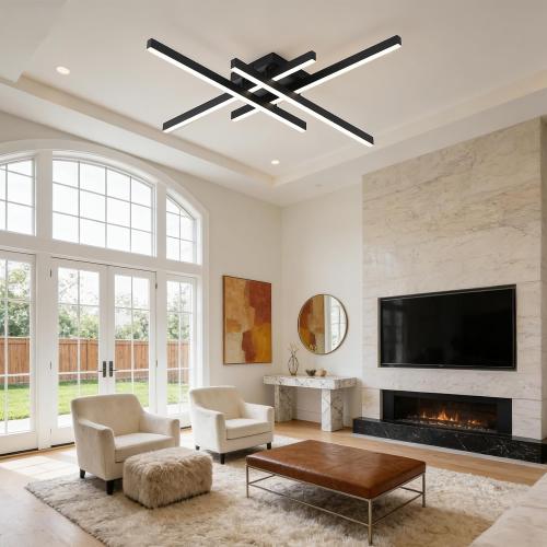 Semi Flush Mount Modern Light Fixture,35.4 Modern LED Ceiling Lights Fixture,for Hallway,Entrance,Cafe,Living Room,Bedroom,Corridor,Porch,Passage Light Fixtures (Black (4-Lights))