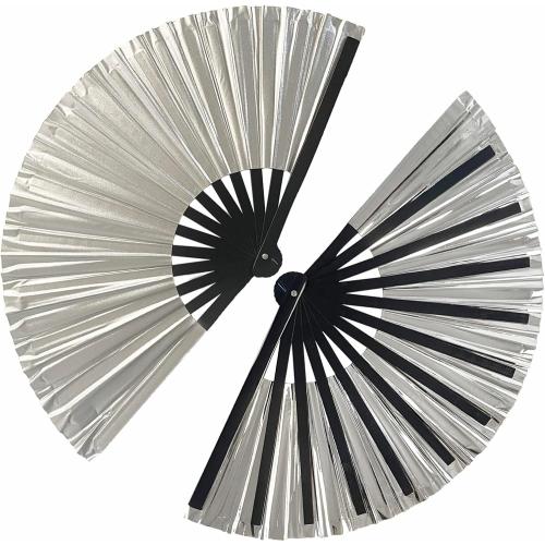 dmjuncong 1Pcs Large Folding Hand Rave Fan,Clack Handheld Fan,Silvery Hand Fan,for Festivals, Rainbow Outfits,Disco Party,Home Decoration and many occasions.