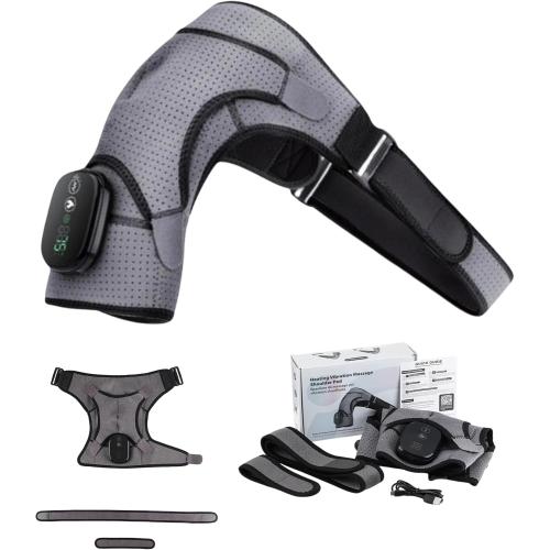 Shoulder Massager, Neck and Shoulder Massager with Adjustable Shoulder Straps, 3 Levels Vibration & 3 Levels Heating, 5000mAh One-Button Operation (Gray)