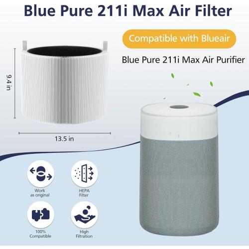 211i Max Replacement Filter Compatible with Blueair Blue Pure 211i Max Air Purifier, HEPA and Activated Carbon Replacement Filter for Blue Pure 211i Max, 2 Pack