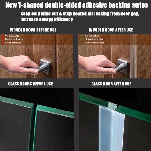 Upgrade T-Shaped Door Draft Stopper, Clear Silicone Seal Strip Weather Stripping for Side of Door Frame ((1.37 Wide X 20 Ft Elder))