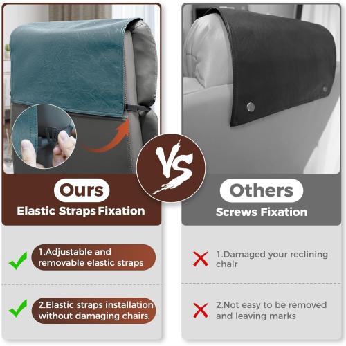 Headrest Cover for Recliner Chair Recliner Headrest Protector Faux Leather Headrest Cover with Elastic Straps Couch Headrest Covers for Furniture Sofa Protector 17 x 27In(Ocean Blue)