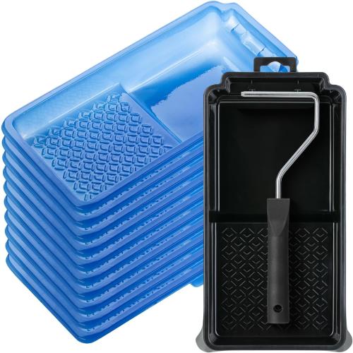 Bates- 4 Inch Paint Tray Set, 12 pcs, Black & Blue, 1x 4 Inch Paint Roller Tray, 10x Disposable Plastic Liners & 1x Roller Frame
