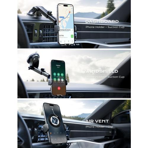 CHGeek Wireless Charger Phone Holders for Your Car, 15W Fast Charging Car Phone Holder Mount, Auto Clamping Truck Cradle Phone Mount for Car, Windshield Dashboard Air Vent Holder