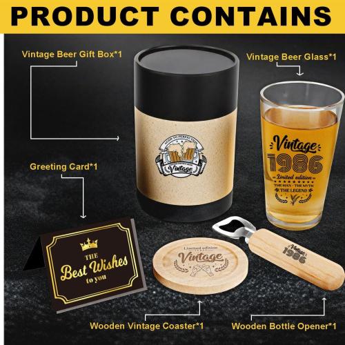 40th Birthday Gifts Men 40 Year Old Gifts For Men Vintage 1986 Beer Drinking Glass Unique 40th Birthday Gifts Happy Anniversary 40th Birthday Party Supplies Decorations