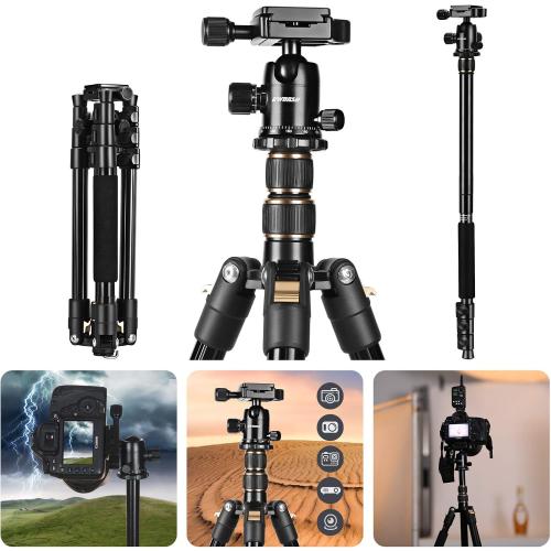 Camera Lightweight Travel Tripod, 58” Detachable Monopod, Aluminum Ball Head Stand 3 X Control Knobs with Calibration, DSLR QR Plate, Level Indicator, Flip Lock Design. Dare to Compare