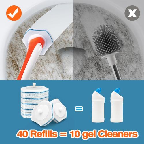 Color Orange JEHONN Disposable Toilet Bowl Cleaner Wand with 40 Cleaner Refills, Wall Mounted Long Handle Compact Bathroom Scrub Brush Holder Set for Sink Bathtub Wash Basin Mop Pool (Orange)