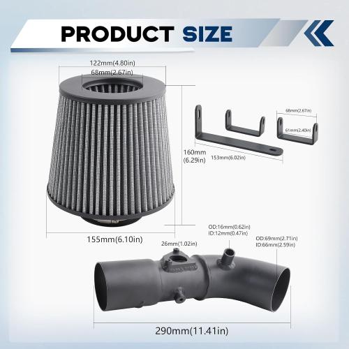 Cold Air Intake Kit w/Heat Shield Compatible With 2009-17 Toyota Corolla/ 2016-17 Scion iM 1.8L