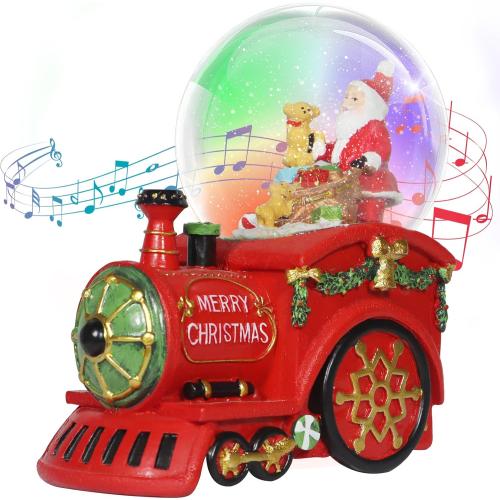 Christmas Snow Globe,Musical Water Globe with 8 Music & Colourful Lights,100mm Holiday Glitter Globe,Christmas Home Decoration,Xmas Gifts for Kids(Train)