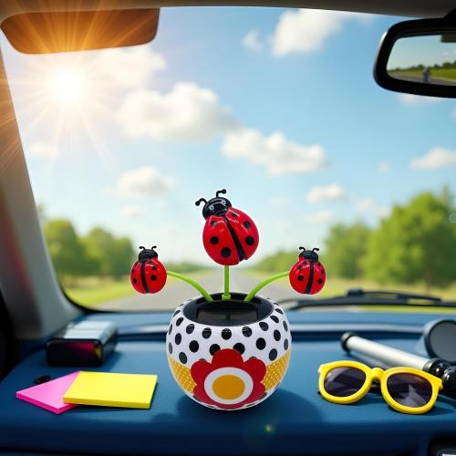 Red Bug Solar Powered Dancing Flower for Car, Car Windowsill Decoration Desktop Solar Dancing Ornament,Solar Dancing Figurines, Automatic Swinging Car Dashboard for Solar Power Kits,Funny Ornaments