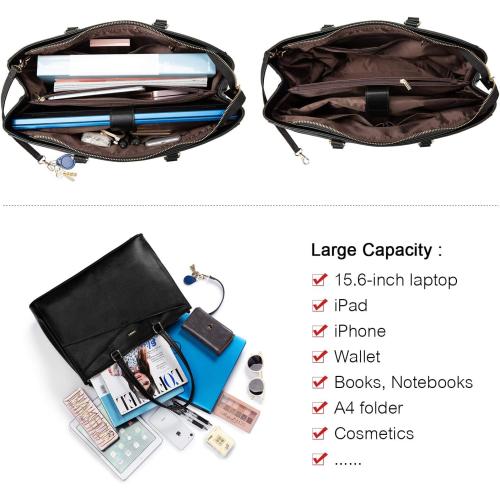 LOVEVOOK Laptop Tote Bag for Women 15.6 Inch Waterproof Leather Computer Bags Business Office Work Briefcase Black