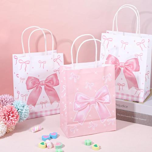 Maahongh 24 Pcs Bow Pink Party Favor Bags with Handle, Small Pink Gift Bags Goodie Bag Bow Themed, Cute Bowknot Candy Treat Bag Mother'S Day Birthday Party Favors Supplies