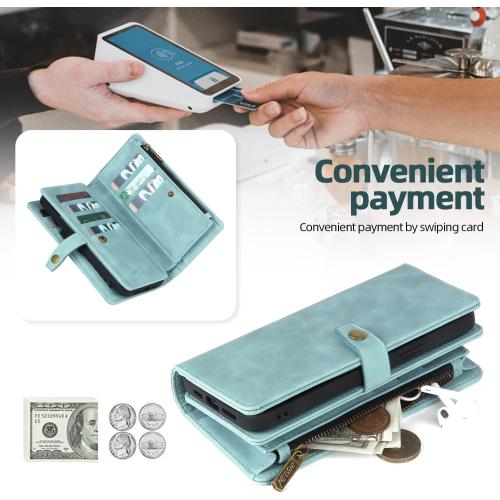 TwoHead for Samsung Galaxy S22 Ultra Wallet Case with Card Holder & Detachable Magnetic Phone Case, Leather All-Round Protection Wallet Phone Case for Women Men,6.8in,Blue