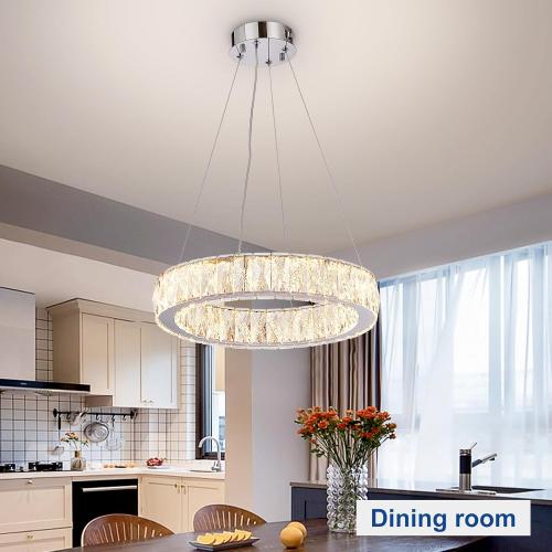 Depuley Modern LED Crystal Chandeliers: 15.7 Ring Chandelier Hanging Crystal Ceiling Light Fixture - 24W Adjustable Height Pendant Light for Living Room Dining Room Bedroom Foyer ‼️unused‼️