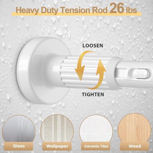 White Tension Curtain Rod 41-146In(4-12Ft), Extra Long Outdoor Curtain Rod No Drilling for Window or Patio, Heavy Duty Shower Rod for Bathroom,Rod Diameter 1.26In(2Pack)