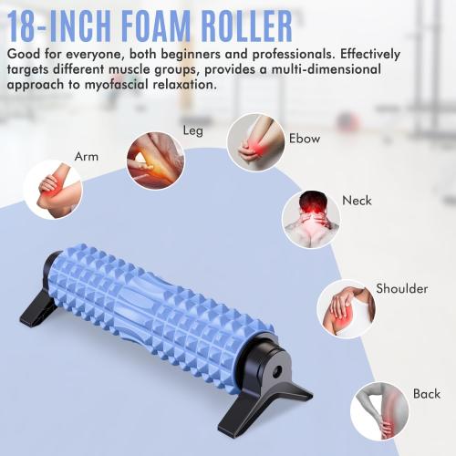 PURPLE 18 INCH Trigger Point Foam Roller with Stand, 18 Inch Medium Density Foam Roller Long Yoga Roller Foam Exercise Roller for Physical Therapy, Muscles Deep Tissue, Pilates, Back Pain and Muscle Recovery (Blue)