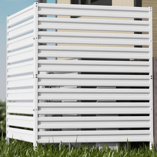 WHITE Metal Privacy Fence Panels for Outside, 42 H x 38 W (2 Panels) Air Conditioner Fences, Pool Equipment Enclosure Trash Can Fence, No Dig Privacy Screen Fencing for Outdoor, White