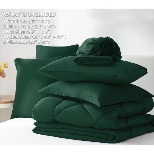 GREEN CozyLux Queen Comforter Set Emerald Green - Bed in a Bag Queen Size 7 Pieces, Luxury Soft Bed Set for All Seasons, Bedding Set with Down Alternative Comforter, Sheets, Pillowcases & Shams