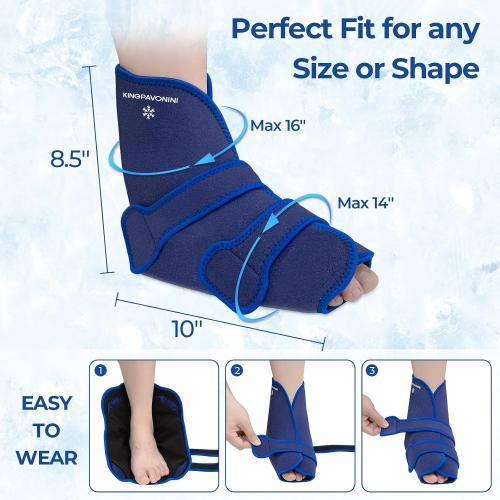 KingPavonini Ankle Foot Ice Pack Wrap for Sprained Ankle and Surgery Recovery, Reusable Gel Ice Packs for Feet Injuries, Plantar Fasciitis, Achilles Tendonitis, Hot/Cold Therapy (1 Wrap 8 Gel Packs)