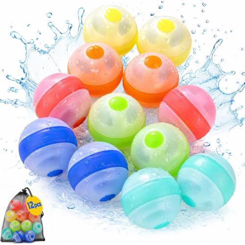 12 Pcs Reusable Water Balloons,Refillable Silicone Water