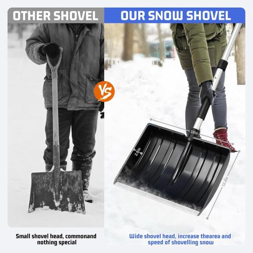 Snow Shovel for Driveway Car Garage, 47 Inch Portable Lightweight Snow Removal with D-Grip Handle, Non-Slip Sponge and Durable Aluminum Blade for Garden Car Camping Outdoor (Black)