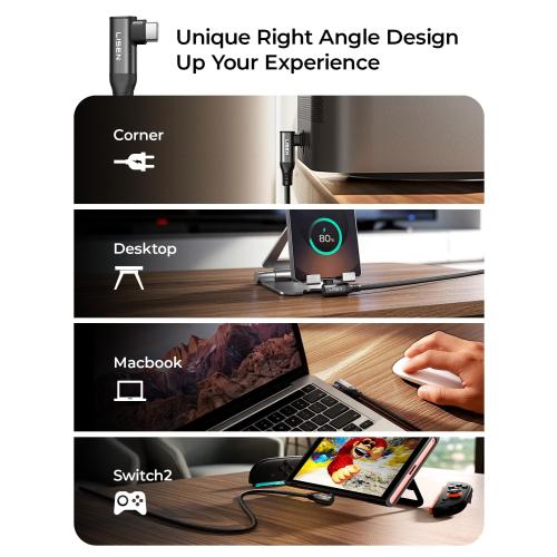 LISEN USB C to Cable Adapter with 100W PD Fast Charging Port [4K 60Hz] Thunderbolt to USB C Cable with Triple Shielding for iPhone 17 16 15, Galaxy S25 S24, iPad Pro, MacBook, 6.6FT