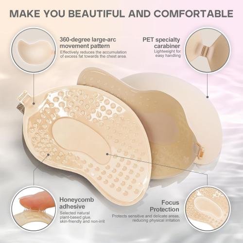 Cmojsk Strapless Sticky Push-Up Bra for Women,Adhesive Invisible Backless Nipple Covers,2 Pair Black/Beige