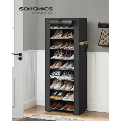 SONGMICS Shoe Rack with Non-Woven Fabric Cover, 9 Tier Storage Shelf for 27-35 Pairs of Shoes, Entryway, Suitable for Sneakers, High Heels, Flats, and Boots, Black URXJ10H