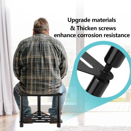IBosins Shower Stool for Shaving Legs Corner Shower Stool for Inside Shower Small Bench Bath Seat Shower Accesories with Storage Shelf (Black Metal)