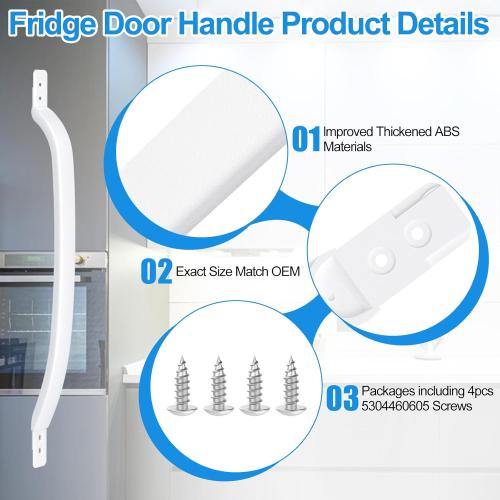 Upgraded 297311201 Freezer Door Handle Replacement White Compatible with Frigidaire Kenmore Refrigerator 218762701 PS2368270 FRU17B2JW23 FRS6HR4HW3 Fridge Door Handle, Includes 4Pack 5304460605 Screws