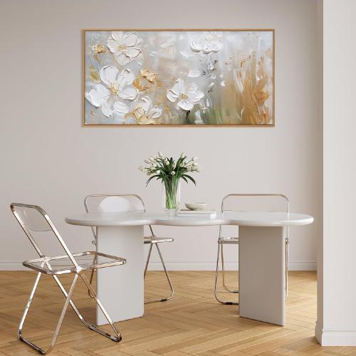 HPNIUB Large White Flower Framed Wall Art Modern White and Gold Floral Canvas Oil Painting Nature Botanical Wall Decor Abstract Aesthetic Artwork for Living Room Bedroom Decor -20x40