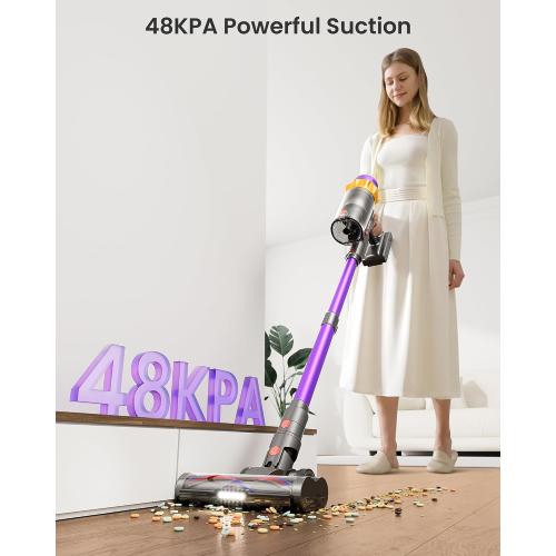 Cordless Vacuum Cleaner, 550W 45KPA 70 Mins Vacuum Cleaners for Home, Self-Standing Cordless Vacuum with Charging Dock Station, LED Display, Upgraded Anti-Tangle Stick Vacuum for Pet Hair/Carpet/Floor
