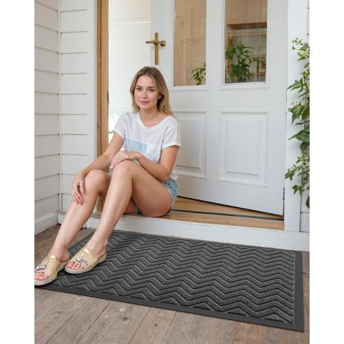 DEXI Front Door Mat Outside Entrance, 2x4 ft Rubber Entry Doormat Heavy Duty, Welcome Mats Non Slip for Inside House Floor Entryway Double Doors Exterior Patio, Chevron Dark Grey